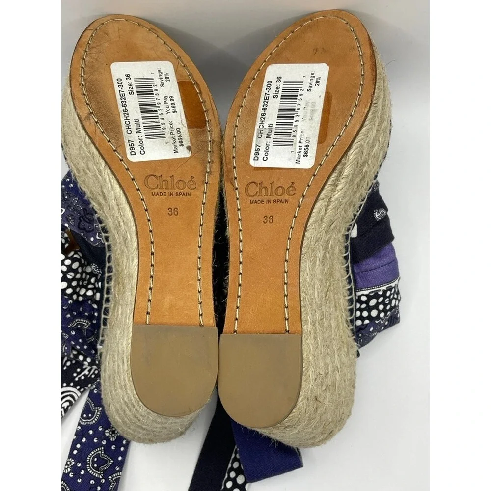 Chloe‎ Blue Floral Canvas Espadrille Wedge Sandals Women's Size EU 36 NWOB